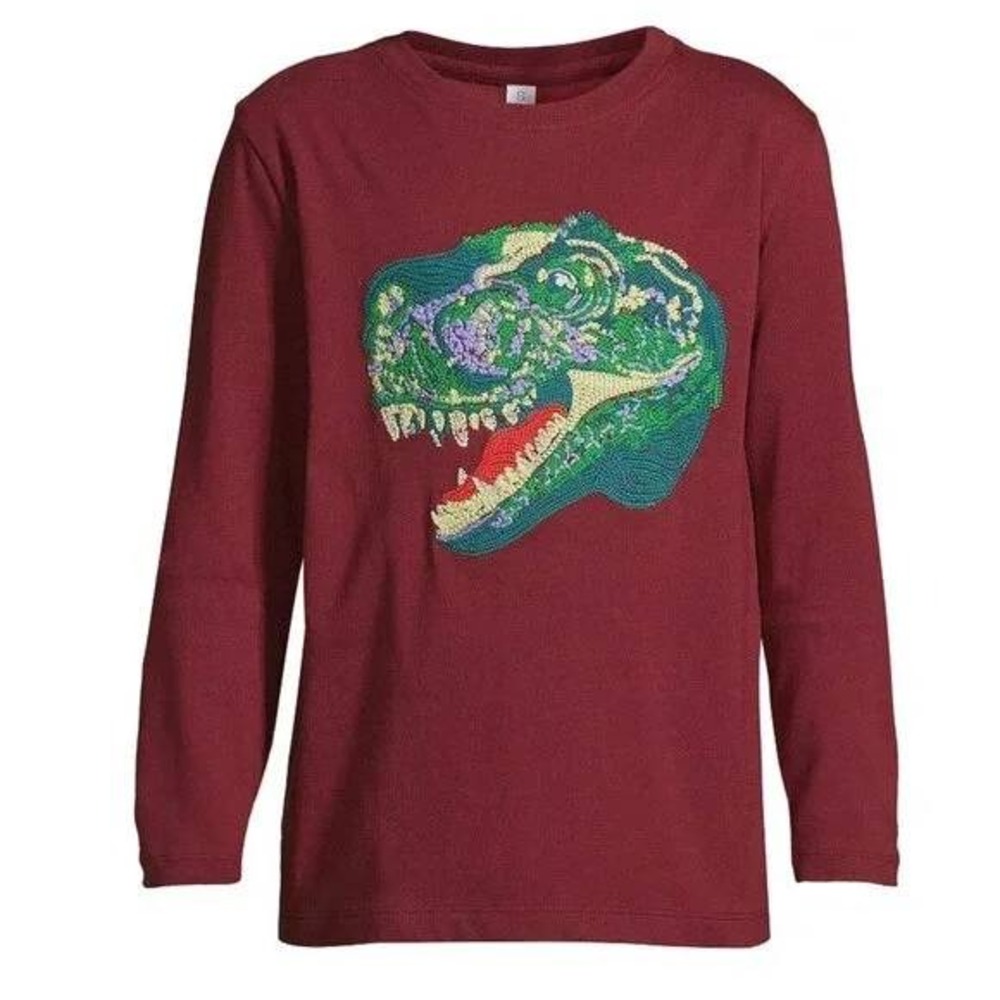 Lands' End Dinosaur Graphic Tee Long Sleeve Cotton Top Kids‎ Size M